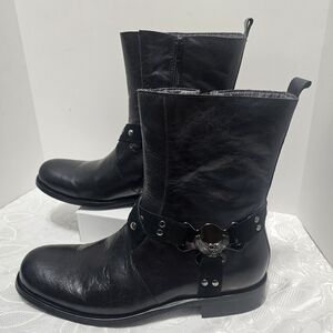 Black Rooster Men's Leather Harness Black Eagle Emblem Boots Sz 10